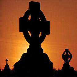 Photo of tombstone at dusk
