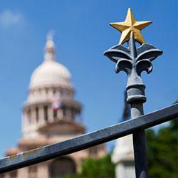 Close up photo of iron gate in front of the Texas Capitol